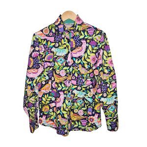 CR RANCHWEAR Texas Women's Shirt Small Button Up 100% Cotton Floral Birds